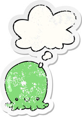 cute cartoon octopus and thought bubble as a distressed worn sticker