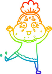 rainbow gradient line drawing cartoon happy old woman