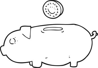 black and white cartoon piggy bank