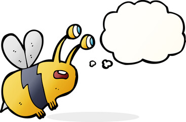 cartoon frightened bee with thought bubble