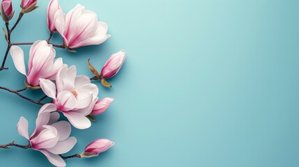 Spring Magnolia Flowers on Pastel Background