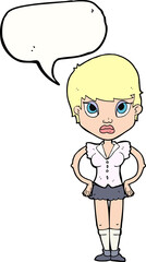 cartoon annoyed girl with speech bubble