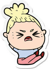 sticker of a cartoon angry woman
