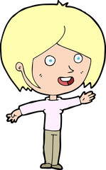 cartoon happy girl waving