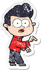 distressed sticker of a cartoon staring man