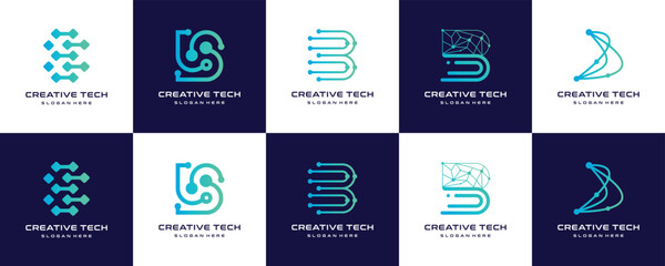 set of Abstract letter B Tech logo template - obrazy, fototapety, plakaty