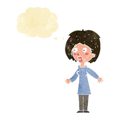 cartoon surprised woman with thought bubble