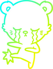 cold gradient line drawing crying cartoon polarbear