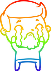 rainbow gradient line drawing cartoon man crying