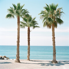 Serene Beach Vacation: Palm Trees by the Shoreline Photograph