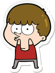 sticker of a cartoon curious boy