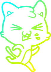 cold gradient line drawing cartoon cat hissing