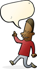 cartoon happy man pointing with speech bubble