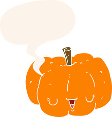 cartoon pumpkin and speech bubble in retro style