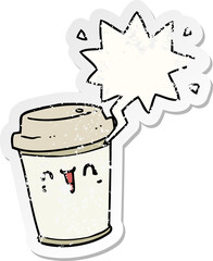 cartoon take out coffee and speech bubble distressed sticker