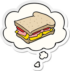 cartoon ham sandwich and thought bubble as a printed sticker