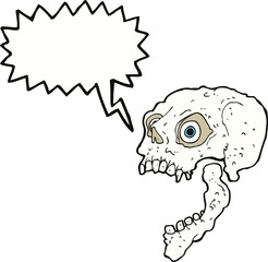 cartoon scary skull with speech bubble