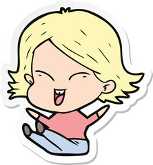 sticker of a happy cartoon girl