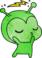 textured cartoon of a cute kawaii alien