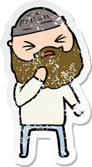distressed sticker of a cartoon man with beard