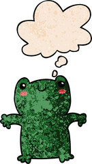 cartoon frog and thought bubble in grunge texture pattern style