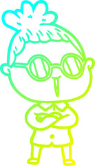 cold gradient line drawing cartoon woman wearing spectacles