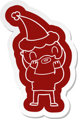 cartoon  sticker of a bearded man wearing santa hat