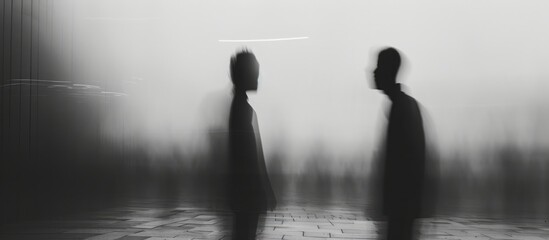 Two figures conversing while 100% blurred. - obrazy, fototapety, plakaty