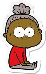 sticker of a cartoon happy old woman