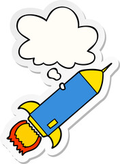 cartoon rocket and thought bubble as a printed sticker