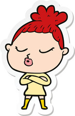 sticker of a cartoon calm woman