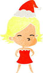 retro cartoon of a woman wearing santa hat