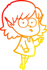warm gradient line drawing cartoon elf girl pointing