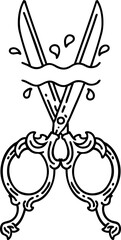 black line tattoo of barber scissors