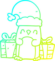 cold gradient line drawing cute christmas penguin