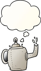 cartoon old kettle and thought bubble in smooth gradient style
