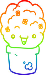 rainbow gradient line drawing cartoon shrub in pot