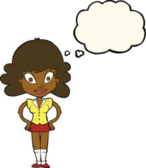 cartoon pretty woman with thought bubble