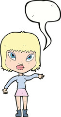 cartoon woman making gesture with speech bubble