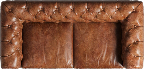 Top view of chesterfield caramel leather sofa