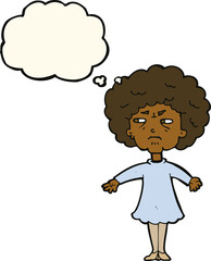 cartoon bitter old woman with thought bubble