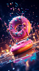 Donut Space Cyberpunk Iridiscent Future Dessert Pastel Sweets Bakery Sweet Treats Pastries colorful Food Snack Biscuit Delicious Flavor Doughnut Frosted Mouthwatering Glazed Sprinkles  Rainbow 