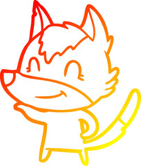 warm gradient line drawing friendly cartoon wolf