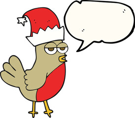 speech bubble cartoon robin in christmas hat