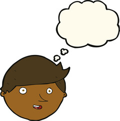 cartoon happy face with thought bubble