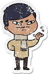 distressed sticker of a cartoon angry man