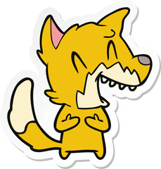sticker of a laughing fox cartoon