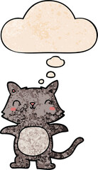 cartoon cat and thought bubble in grunge texture pattern style