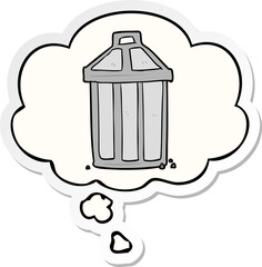 cartoon garbage can and thought bubble as a printed sticker