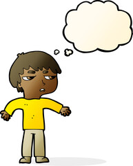 cartoon annoyed boy with thought bubble